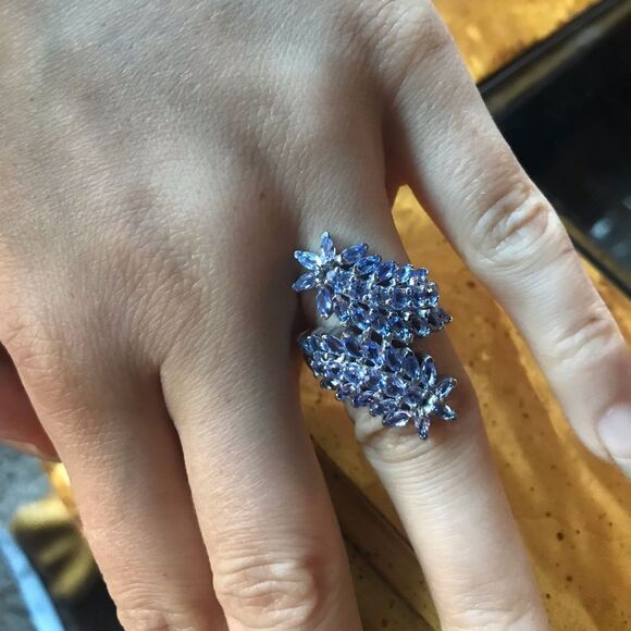 Natural Tanzanite Sterling Silver Bypass Ring Size 7 - Picture 6 of 10